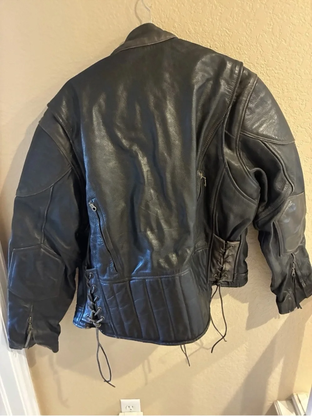 Frontier Leather Black Jacket Biker Motorcycle Zip Size 48 Vintage